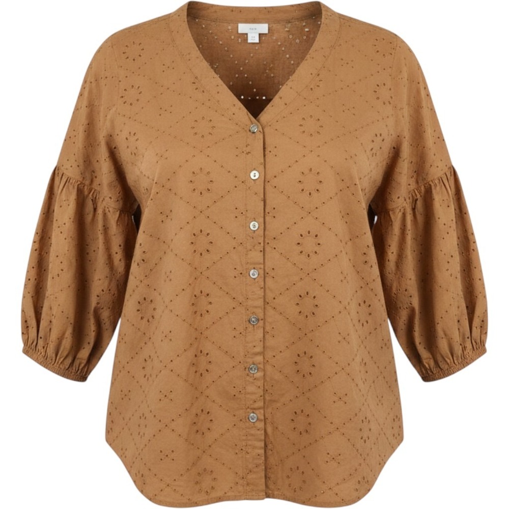 J. Jill Gingersnap Eyelet Button Front Blouse Puff Sleeve Boho Cottagecore Large